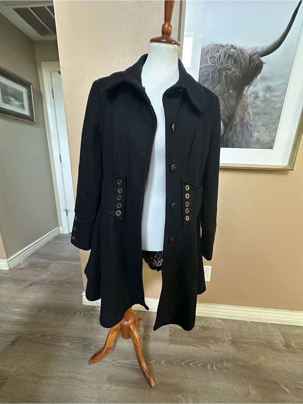 Betsey Johnson Black Women's Button-Front Wool Coat
